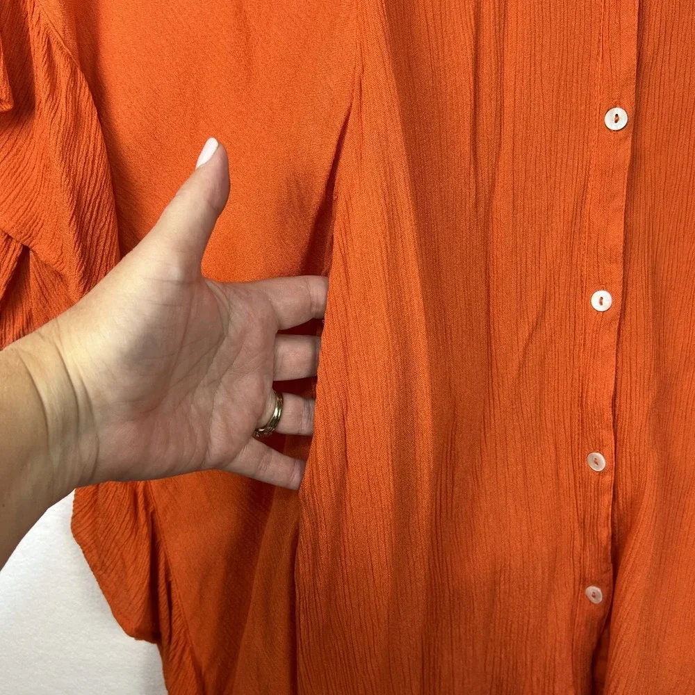 FREE PEOPLE Poncho Style Top Orange XS/S Oversized Ruffled Sleeves Collar FLAW